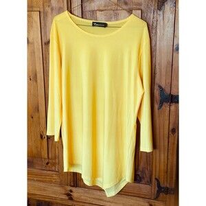 Creation Women's Large Bright Yellow Long Sleeve Asymmetrical Top NEW
